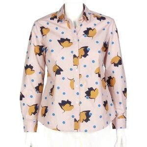 BODEN Floral Blush Pink Ochre Floral Blue Dot Button Down Shirt Top